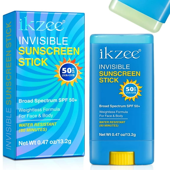 ikzee Invisible Sunscreen Stick for Face and Body SPF 50+, Water Resistant Light Weight Formula, Broad Spectrum UVA/UVB Protection