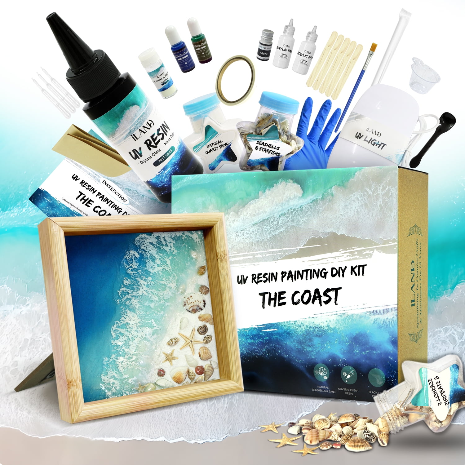 iland Crafts for Adults Beach Resin Kit, DIY Beach Art of Rustic Home Decor, Ocean Themed Gifts for Mom & Woman on Creative Crafting, Making Diorama, a Romantic Date Night Painting Kit for Couples