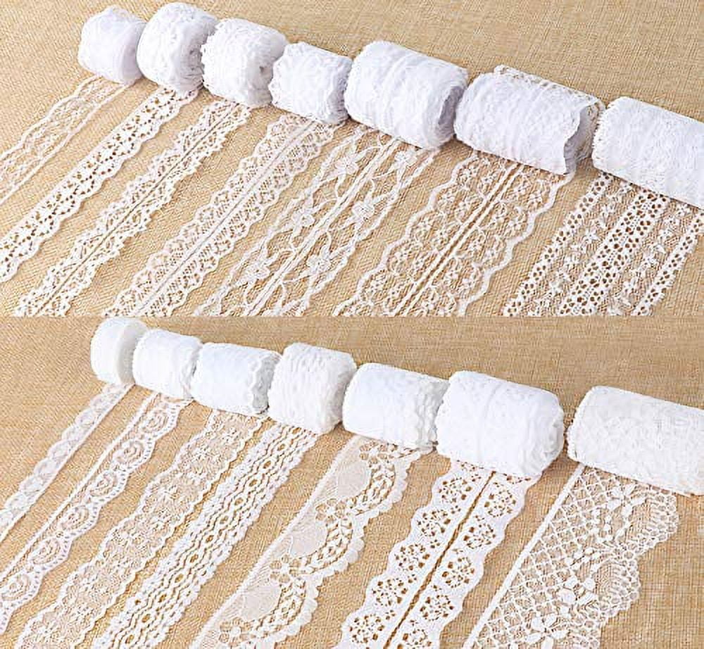 ilauke 46 Yards White Lace Ribbon 14 Rolls Vintage Lace Trims 0.6 to 2.1  inch Ribbon Lace with Assorted Pattern for Sewing, Crafts, Wedding Ribbon,  Flower Ribbon, 3.28 Yards Each 