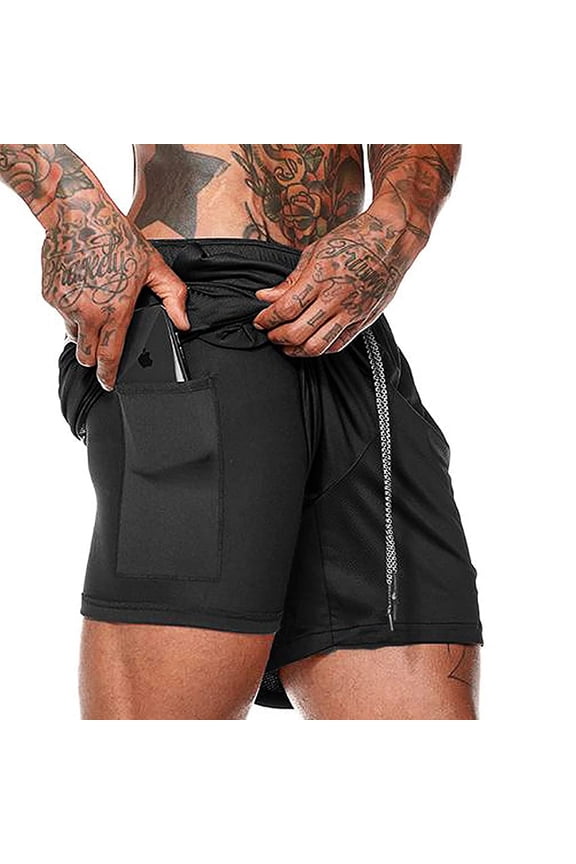 Men's 2 in 1 Running Shorts Quick Dry Athletic Shorts with Liner, Workout Shorts with Zip Pockets and Towel Loop