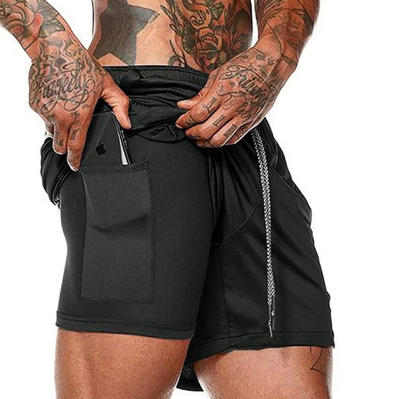 ilfioreemio Men's 2 in 1 Running Shorts Quick Dry Athletic Shorts with Liner, Workout Shorts with Zip Pockets and Towel Loop