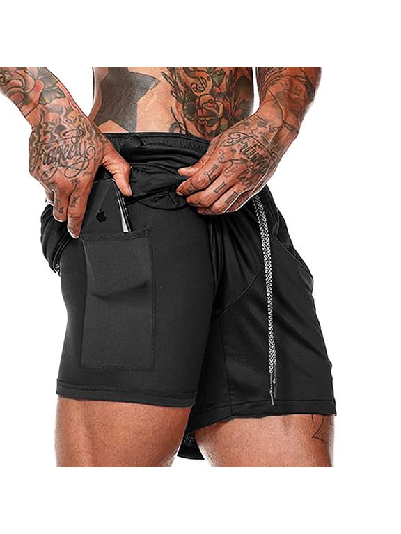 Men's 2 in 1 Running Shorts Quick Dry Athletic Shorts with Liner, Workout Shorts with Zip Pockets and Towel Loop