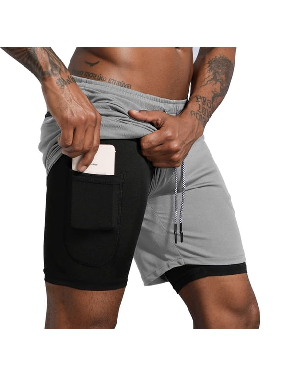 Men's 2 in 1 Running Shorts Quick Dry Athletic Shorts with Liner, Workout Shorts with Zip Pockets and Towel Loop
