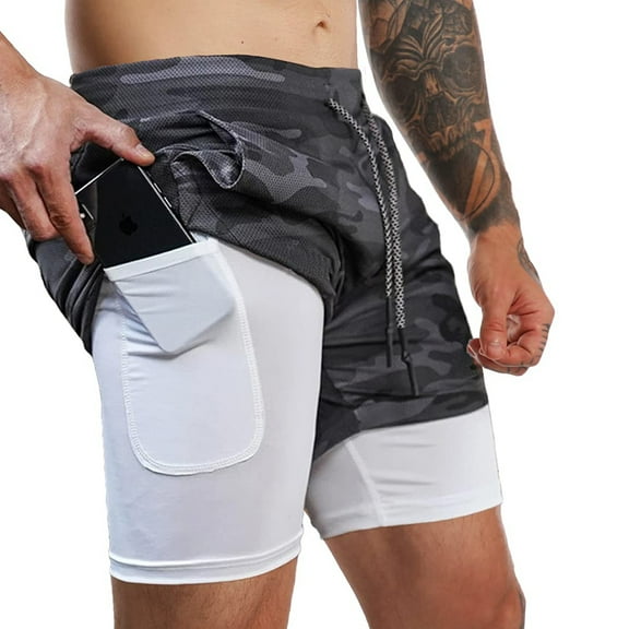 ilfioreemio Men's 2 in 1 Running Shorts Quick Dry Athletic Shorts with Liner, Workout Shorts with Zip Pockets and Towel Loop