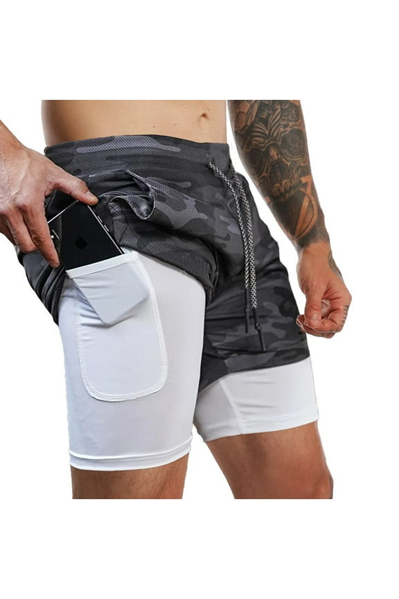 Men's 2 in 1 Running Shorts Quick Dry Athletic Shorts with Liner, Workout Shorts with Zip Pockets and Towel Loop