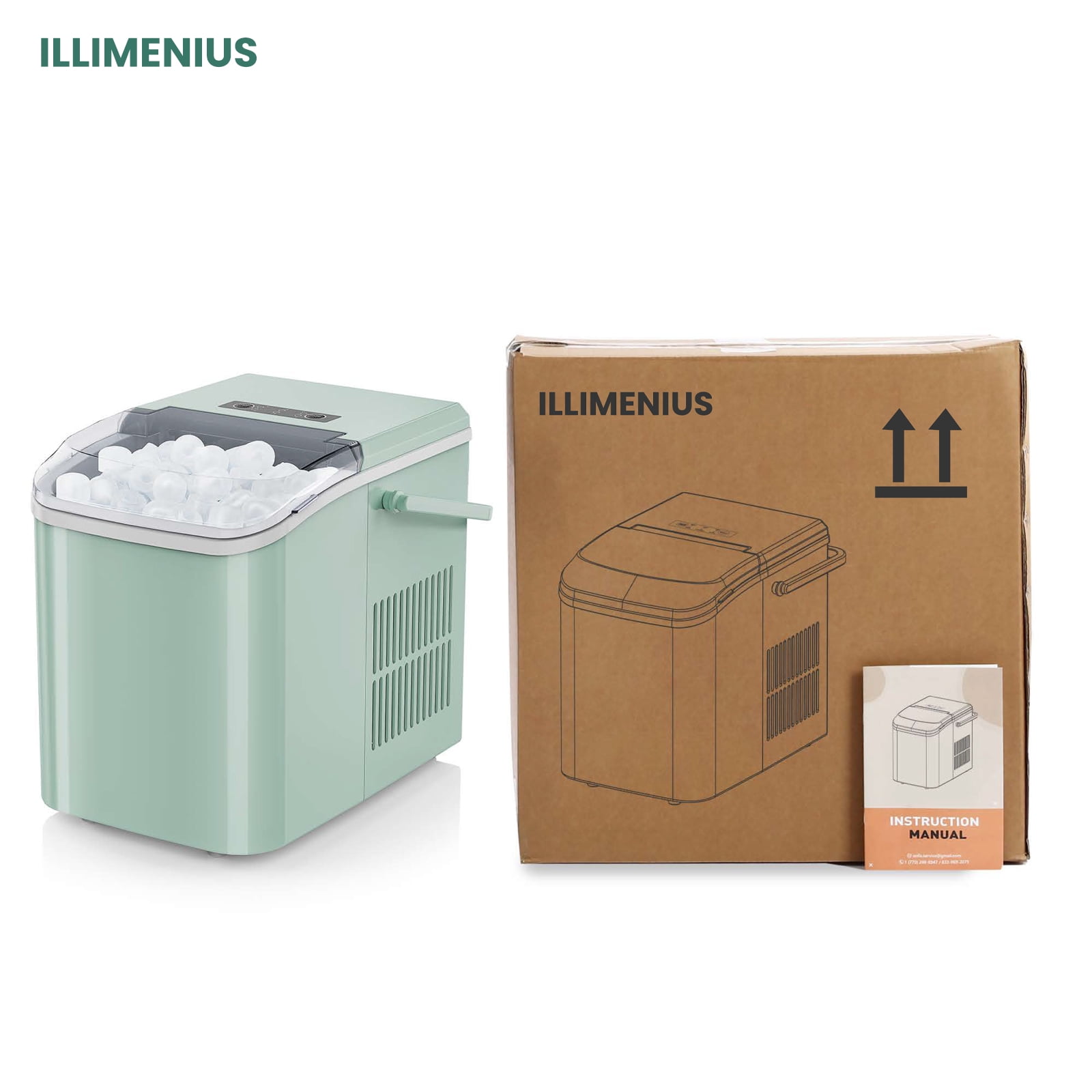illimenius Portable Countertop Ice Maker, 9Pcs/6Min 26.5Lbs/24H, Green
