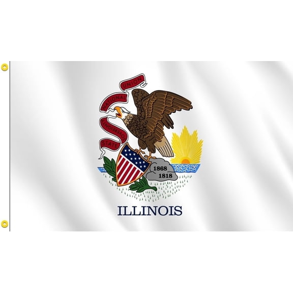 illinois State Flag, Nylon, 3' x 5', 100% Made in USA, Canvas Header, Heavy-Duty Brass Grommets