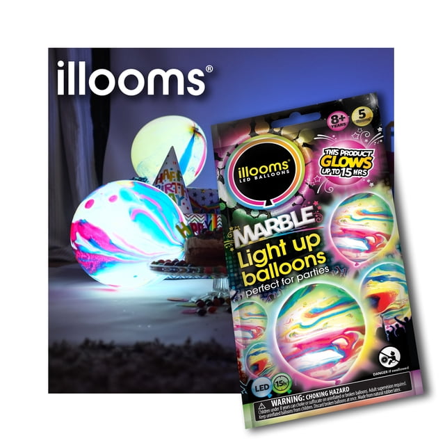 illooms LED Light-Up Latex Party Balloons, Multi-Color Marble, 5 pack ...