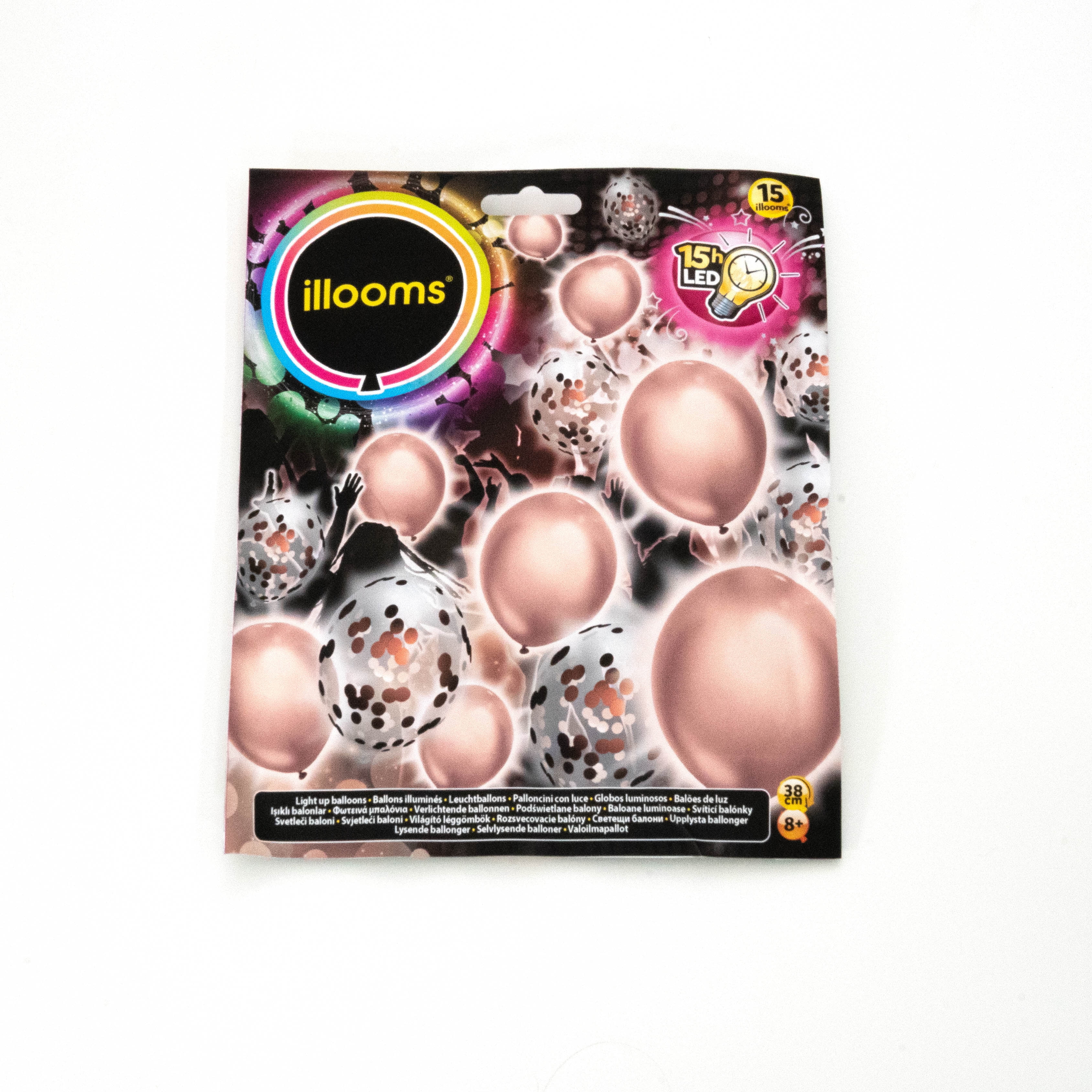illooms LED Light-Up Latex Party Balloons, Metallic Rose Gold Confetti, 15 pack