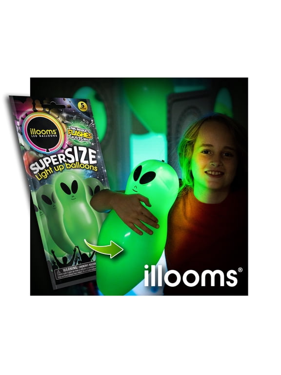 LED Light-Up Latex Alien Party Balloons, Green, 5 pack