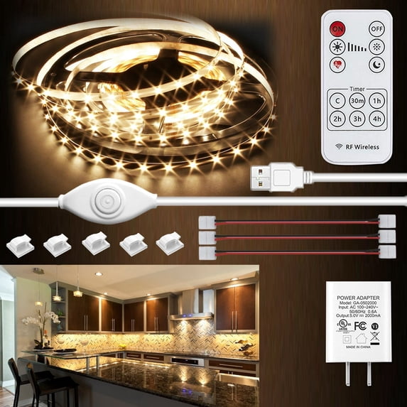 Under Cabinet Lights, LED Strip Lights with Remote Control, Dimmable for Closet, Shelf, TV Back, Under Counter Lights For Kitchen, 13.2ft, Warm White
