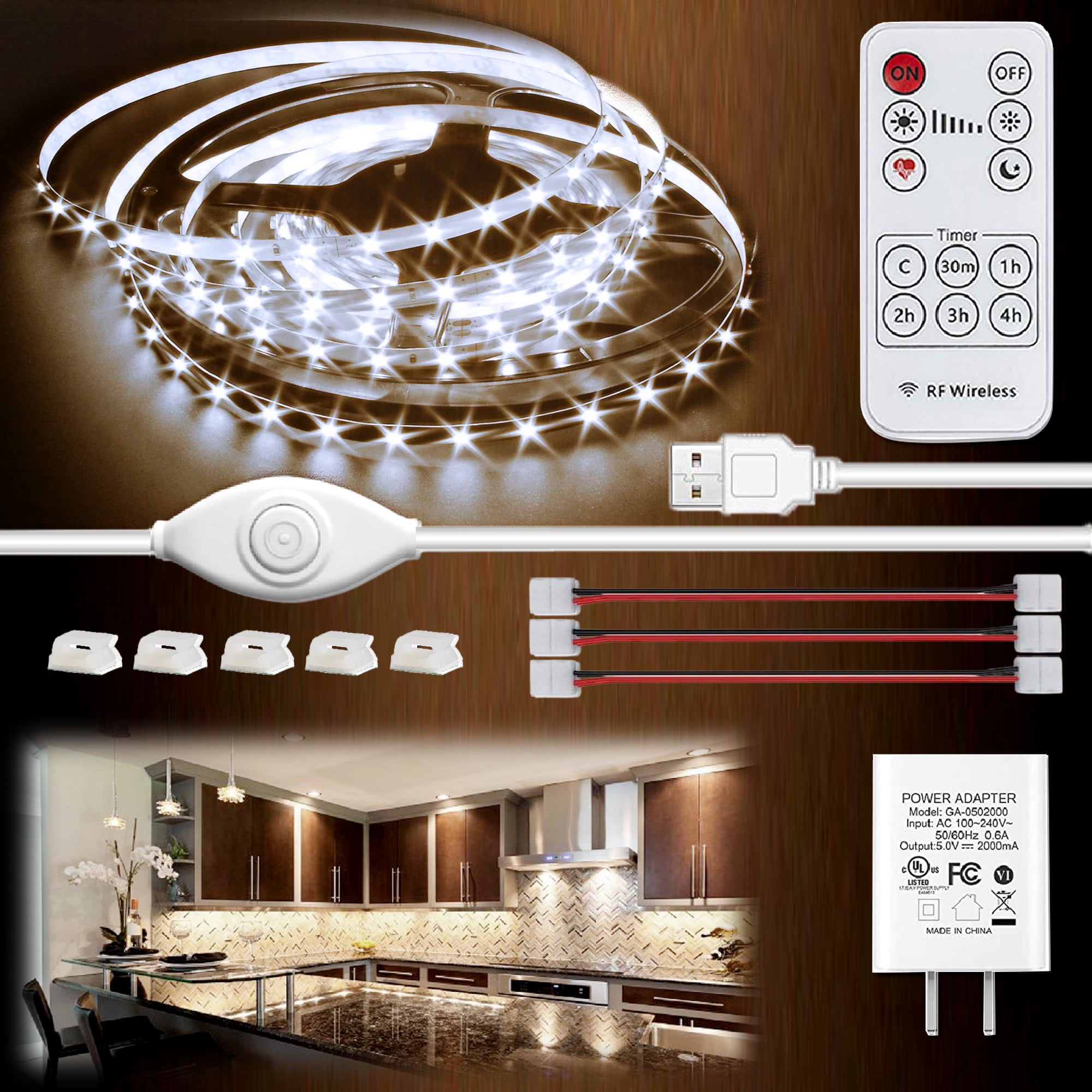 6pcs 20 LED Strip Lights Under Cabinet Lighting Kit for Kitchen Shelf  Counter