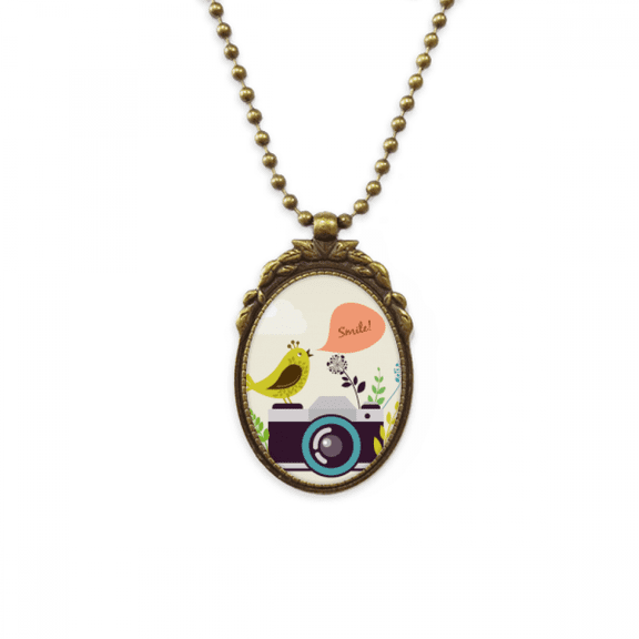 illustration bird greeting on camera antique necklace vintage bead pendant keychain