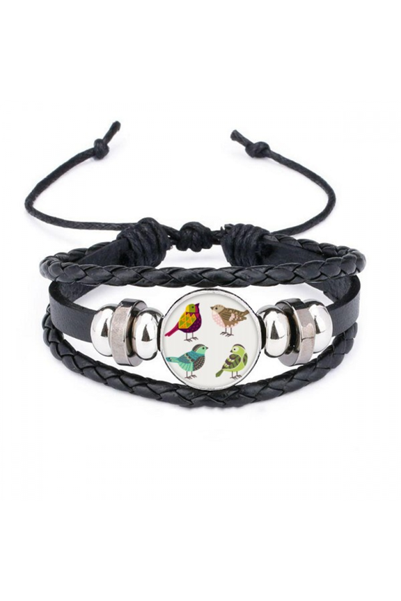illustration lovely birds color pattern bracelet braided leather woven wristband