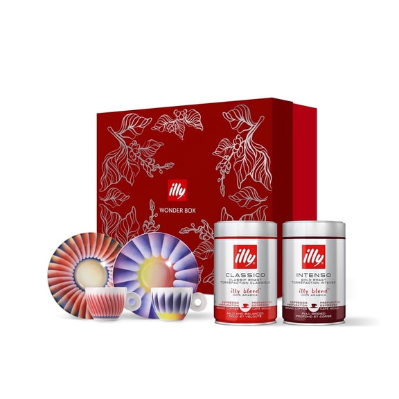 illy Judy Chicago Gift Set - illy Art Collection Cups & illy Espresso Ground Coffee (Classico and Intenso)