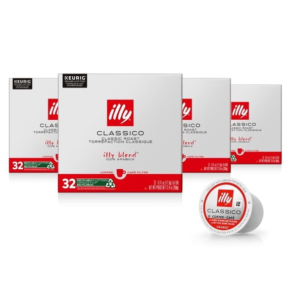 illy Coffee K Cup, Pods for Keurig Machines, Classico Medium Roast, 100% Arabica, Premium Italian Coffee, 32 Count, 4 Pack