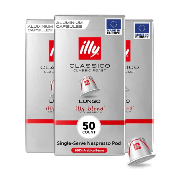illy Espresso Compatible Capsules, Coffee Pods for Nespresso Original Line Machine, Classico Lungo Medium Roast, 100% Arabica, Premium Italian Coffee, Single Serve, 10 Count, 5 Pack