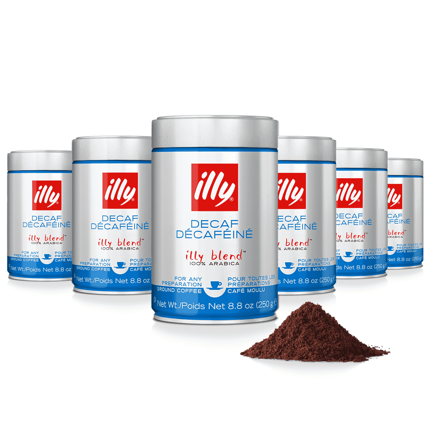 illy Decaf Ground Coffee, Classico Medium Roast, 100% Arabica, 8.8 oz, 6 Pack