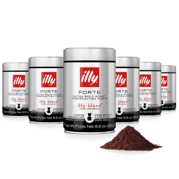 illy Ground Drip Coffee, Forte Extra Bold Roast, 100% Arabica, 8.8 oz, 6 Pack