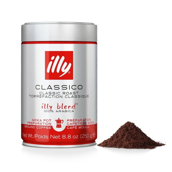 illy Ground Moka Coffee, Classico Medium Roast, 100% Arabica, 8.8 Oz