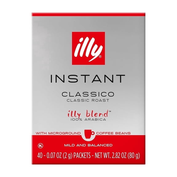 illy Instant Coffee Singles, Classico Medium Roast, 100% Arabica, 40 Single-Serve Packets (2g Each)