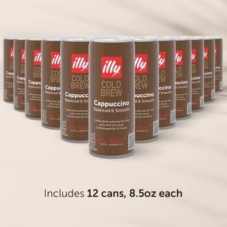 Illy Cold Brew Coffee, Ready-to-Drink, Cappuccino, 100% Arabica, 12 Pack