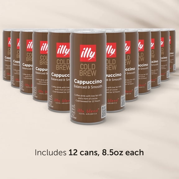 Illy Cold Brew Coffee, Ready-to-Drink, Cappuccino, 100% Arabica, 12 Pack