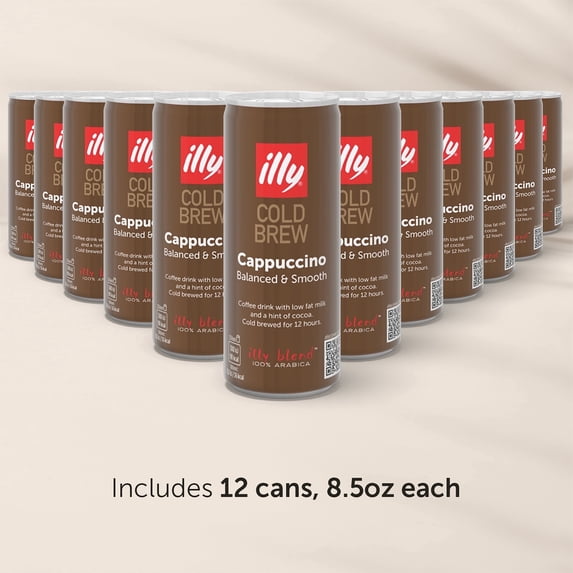 Illy Cold Brew Coffee, Ready-to-Drink, Cappuccino, 100% Arabica, 12 Pack