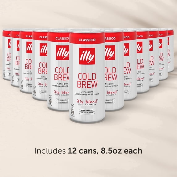 Illy Cold Brew Coffee, Ready-to-Drink, Classico, 100% Arabica, 12 Pack