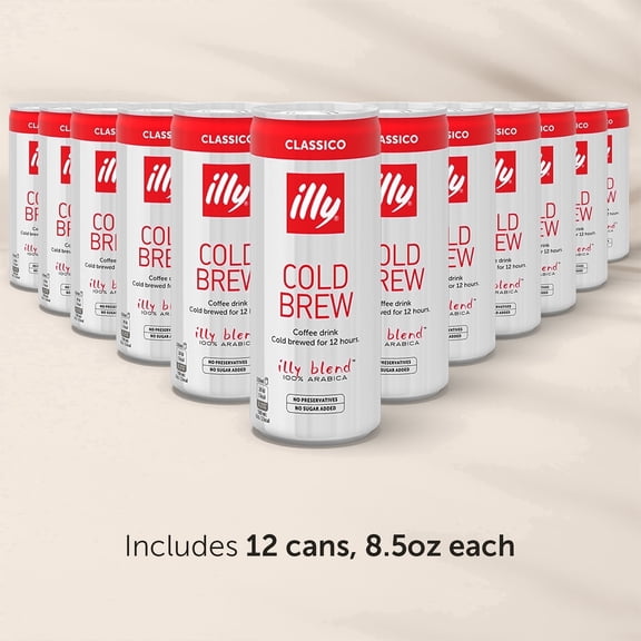 Illy Cold Brew Coffee, Ready-to-Drink, Classico, 100% Arabica, 12 Pack