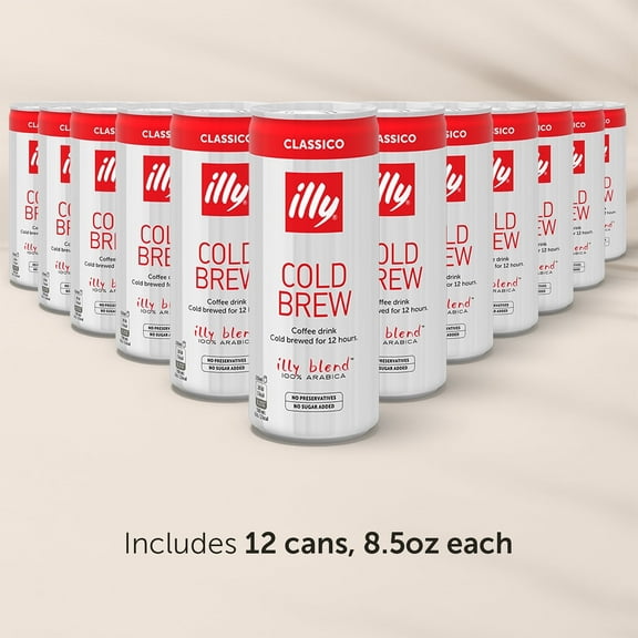 Illy Cold Brew Coffee, Ready-to-Drink, Classico, 100% Arabica, 12 Pack