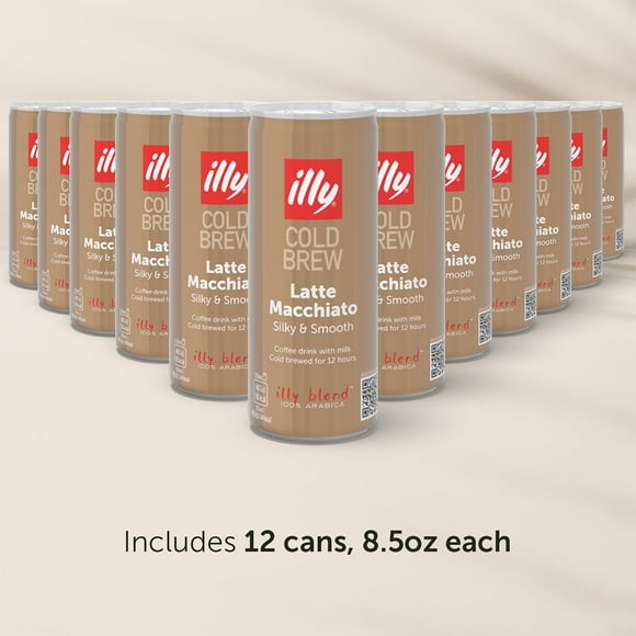 Illy Cold Brew Coffee, Ready-to-Drink, Latte Macchiato, 100% Arabica, 12 Pack