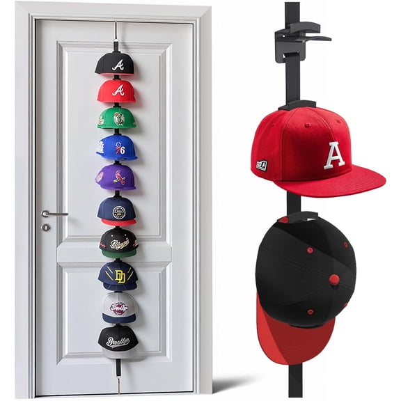 ily Hat Rack for Door - Two-Way Hanging Caps with Display Hooks and Hanger, Hat Organizer for Baseball Caps, Over the Door Hat Storage Organizer for Bedroom, Entrance or Garage Doors - 1 Pack