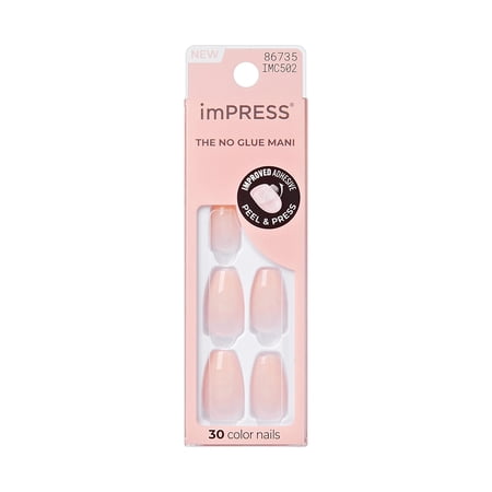 Impress Color Press On Nails, No Glue Needed, Light Pink, Medium Coffin, 30 Ct.