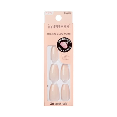 Impress Color Press On Nails, No Glue Needed, Light Pink, Medium Coffin, 30 Ct.