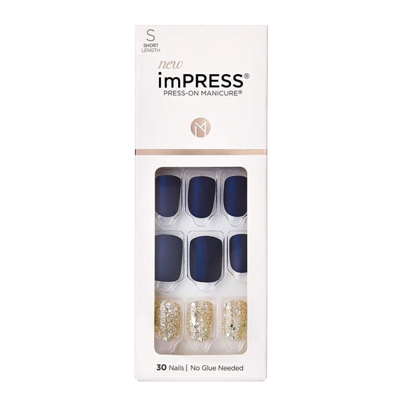 imPRESS Design, Press On Nails, Wannabe Star, Blue, Short, Size, Squoval, Shape, Includes 30 Nails, Prep Pad, Instructions Sheet, 1 Manicure Stick, 1 Mini File E22