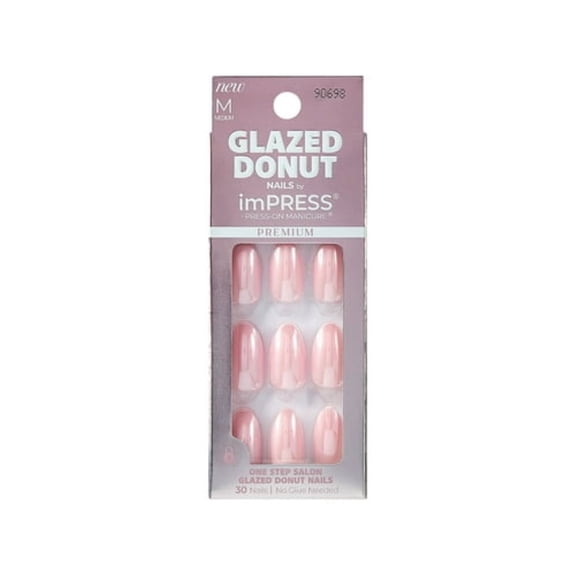 imPRESS Glazed Donut Press-On Nails, No Glue Needed, Pink, Medium Almond Shape, 33 Ct.
