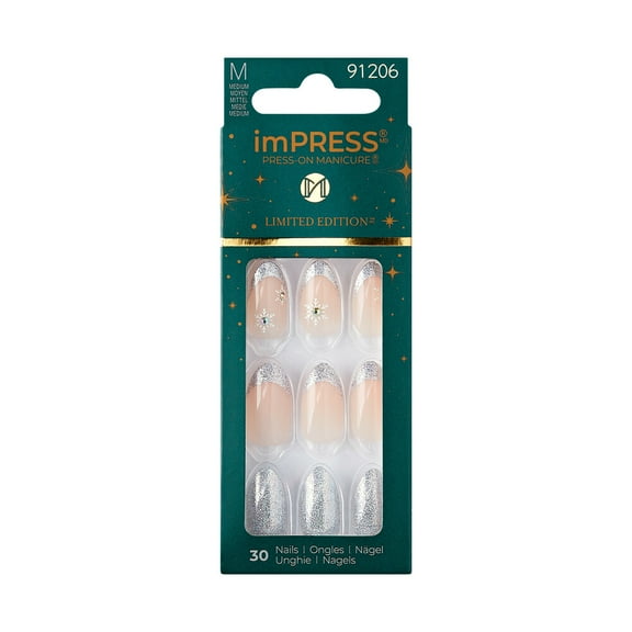 imPRESS Holiday Press-On Nails, Greatest Gift, Gray, Medium Length, Almond Shape, 30 Ct.