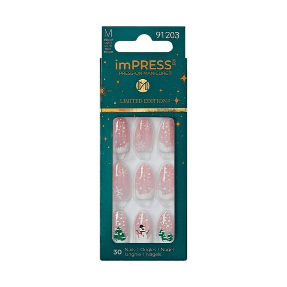 imPRESS Holiday Press-On Nails, Love at Frost Sight, Neutral, Medium, Almond Shape, 30 Ct.
