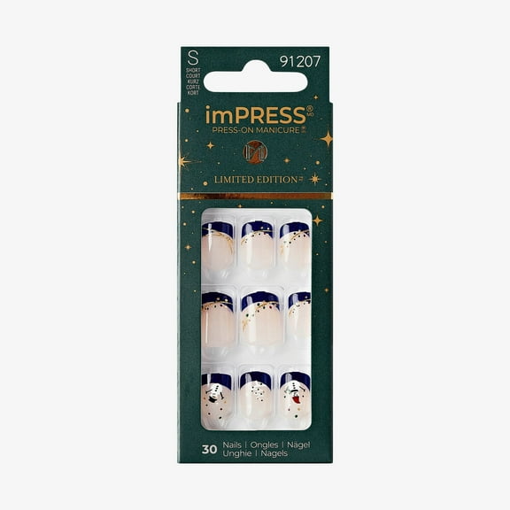 imPRESS Holiday Press-On Nails, Very Merry, Blue, Short Length, Square Shape, 30 Ct.