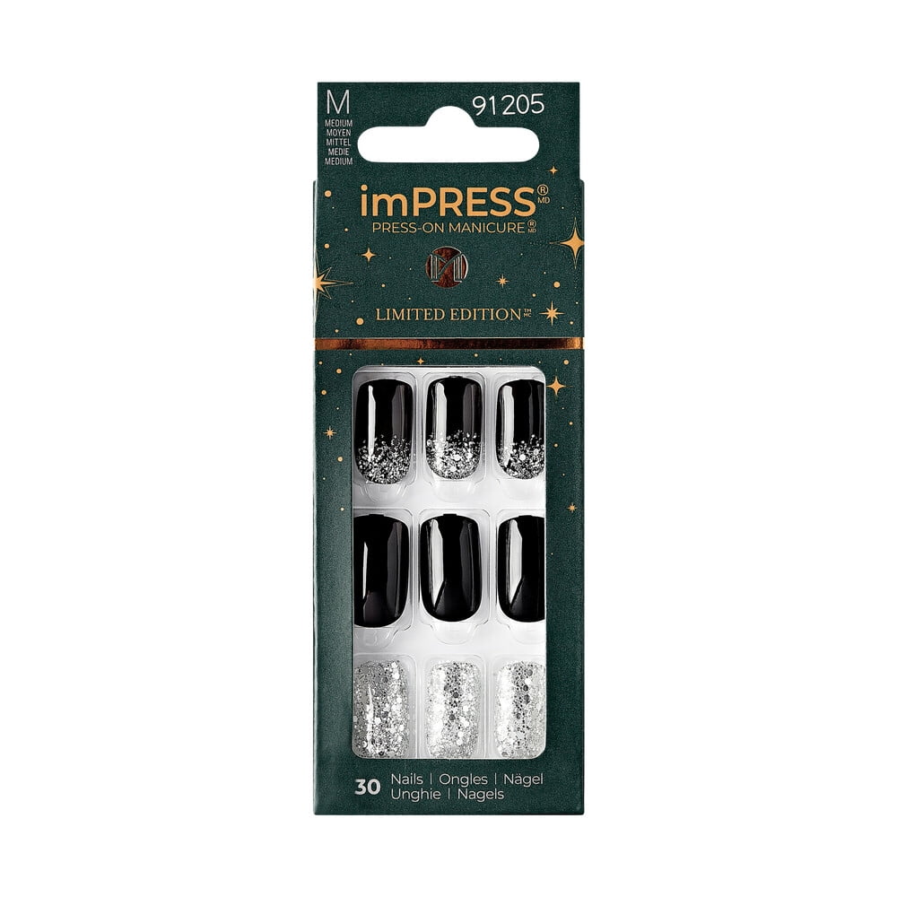 imPRESS Holiday Press-On Nails, Wishlist, Black, Medium Length, Square Shape, 30 Ct. - Walmart.com