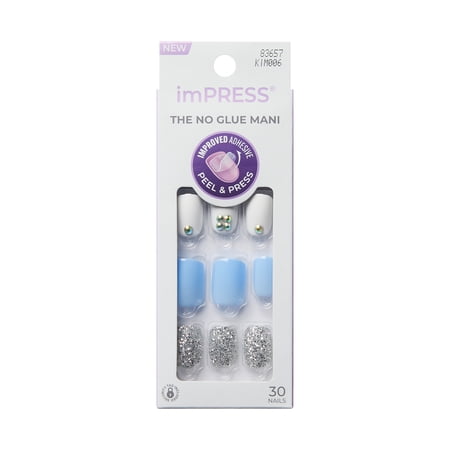 Kiss Impress Design Press On Nails Short, I'd Rather Be, White, Squoval, 30 Count