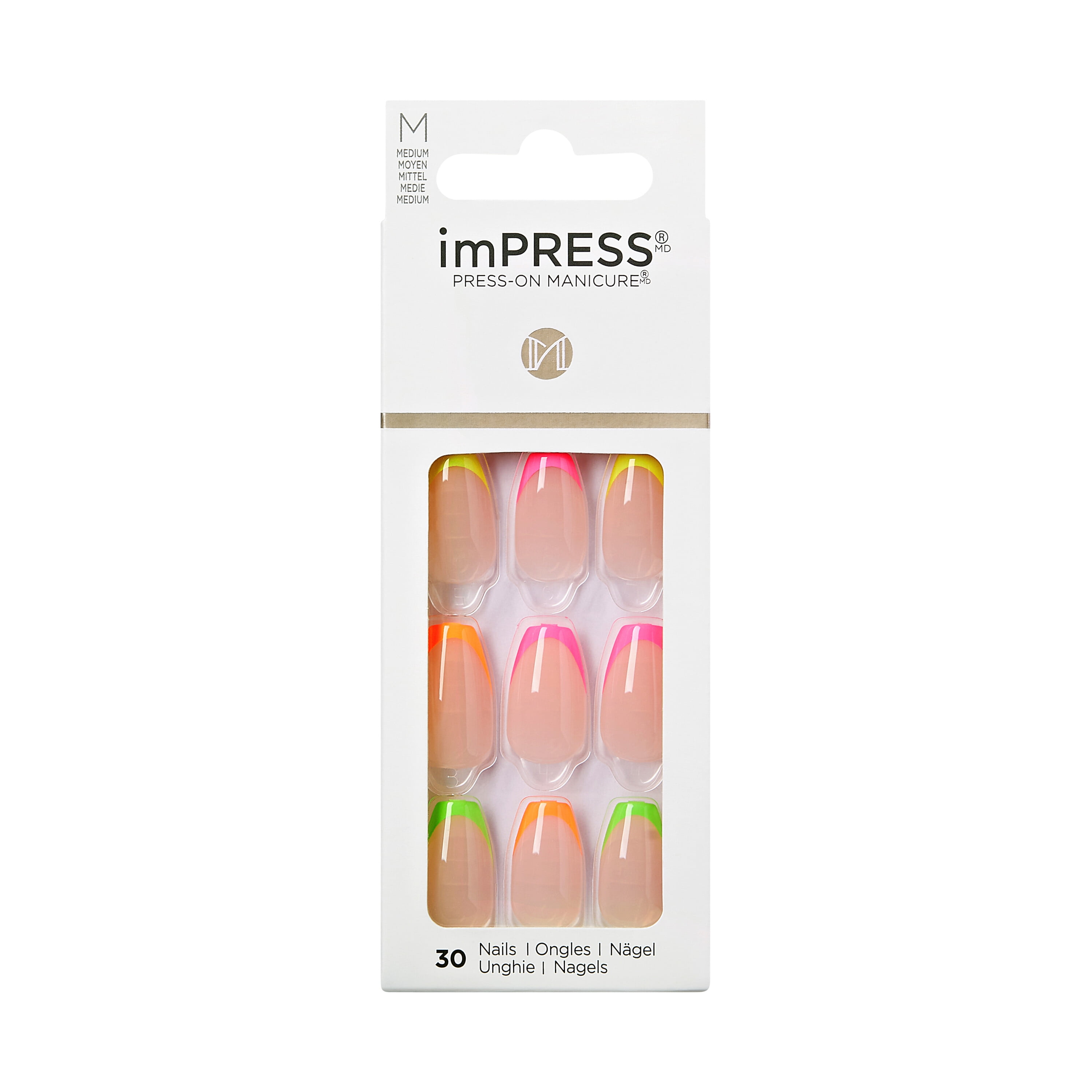 imPRESS Medium Almond Press-On Nails, Multicolored, 30 Pieces - Walmart.com