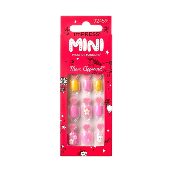 imPRESS Mini Easter Press-On Nails for Kids, No Glue Needed, Pink, Squoval, 21 Ct.
