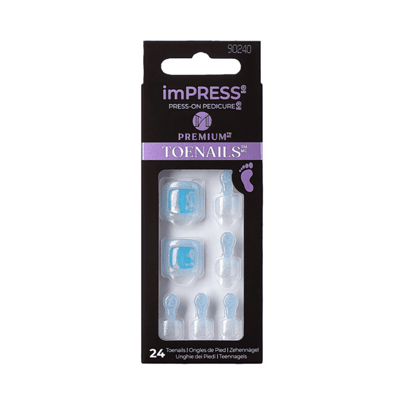 imPRESS Premium Press-On Toenails, No Glue Needed, Aurora Ice, Blue Square