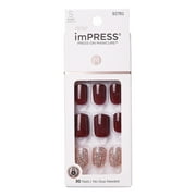 Impress Design Press On Nails , No Glue, Red, Short Length, Squoval Shape, 33 Pieces
