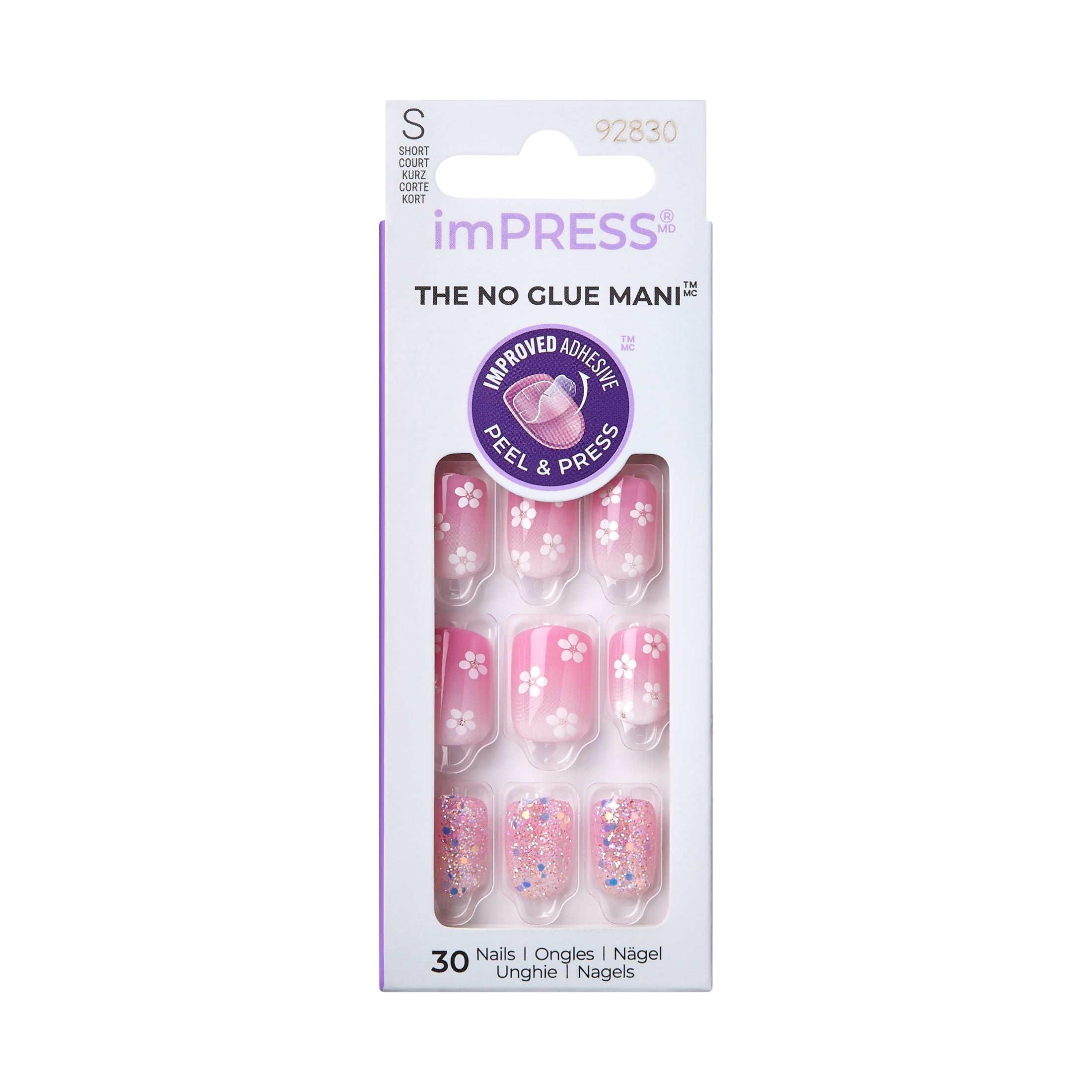 KISS imPRESS No Glue Needed Press On Nails, Design, Magical Memories, Pink, Short Squoval, 30 Count