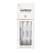 IMPRESS Design Press On Nails, No Glue Needed, 'Climb Up', Silver, Medium Almond, 30 Count