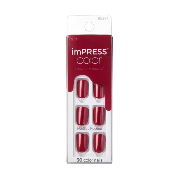 imPRESS Press-on Nails, No Glue Needed, 'Red Velvet', Red, Short, 33 Ct.