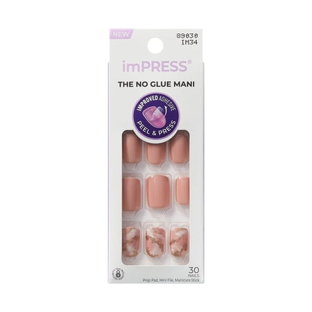 Impress Design Press On Nails , No Glue Needed, Pink, Short Squoval, 30 Count